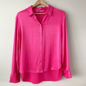 Zara hot pink blouse large button down shirt women’s top